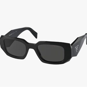 Prada PR 17WS 1AB5S0 Black Plastic Rectangle Sunglasses Grey Lens